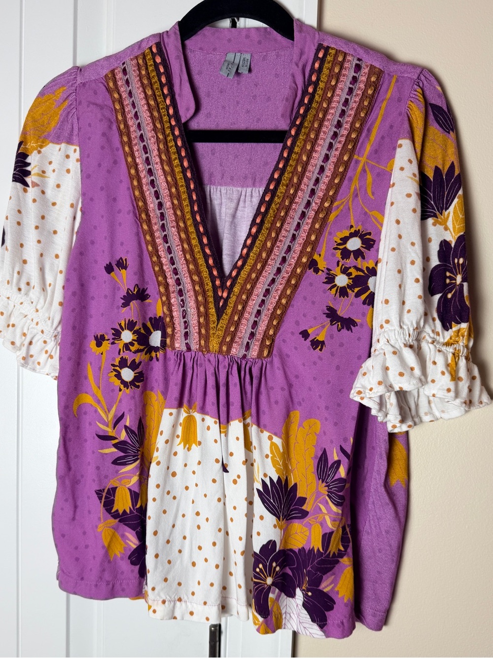 Blank London Boho V-Neck Floral Peasant Top - Purple / Mustard Anthropologie
